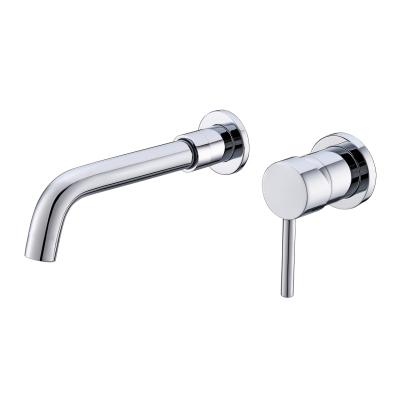 China Modern In-wall 3 Hole Single Handle Wall Mounted Brass Basin Taps Hot Cold Mixer Brushed Chrome Bathroom Sink Faucets for sale