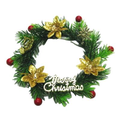 China 16CM Eco-friendly Artificial Merry Christmas Wreath with Golden Flower and Chinese Holly Leaves for Decoration for sale