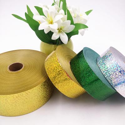 China Polypropylene Gift Wrapping Ribbon Balloon Color And Floral And Waist Trim Holographic Ribbon Customized Finishing Ribbon Roll for sale