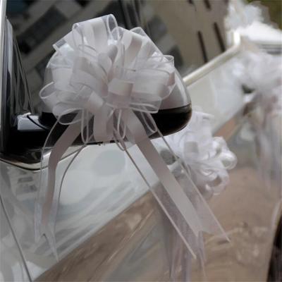 China White Red Pink Car Door Handle Decor Gift Wrap Organza Pull Bow Ribbon Extra Large Snow Yarn Organza Wedding Car Decoration Ribbon for sale