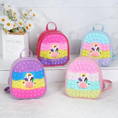 China Lovely Cartoon Children Rat Pioneer Unicorn Silicone Backpack Bubble Pinch Music Butt Press Waterproof Bag for sale