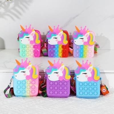 China Waterproof Stain Wholesale Children's Rodent Pioneer Bag Unicorn Bubble Decompression Coin Purse Little Girl Messenger Silicone Bag for sale