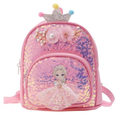 China New Waterproof Little Girl Backpack Cute Princess Sequin Shoulder Accessories Korean Mini Children Bag Kindergarten for sale