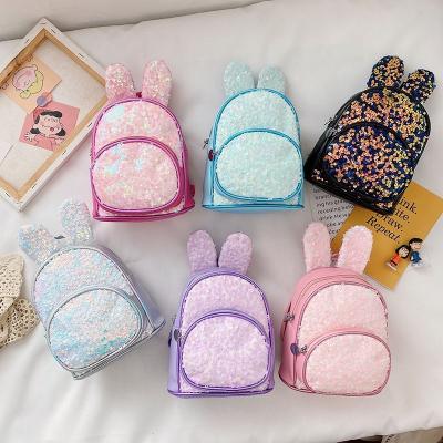 China Girls Waterproof Sequins Backpack Student Rabbit Ears Shinny School Bags Large Capacity Cute Teen Girls Backpack Children Book Travel Bag for sale