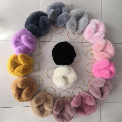 China 2022 New Winter Fluffy Plush Handbag Cute Princess Bagversatile Ladies Fashion Girl Rabbit Fur Ears Chain Handbag for sale