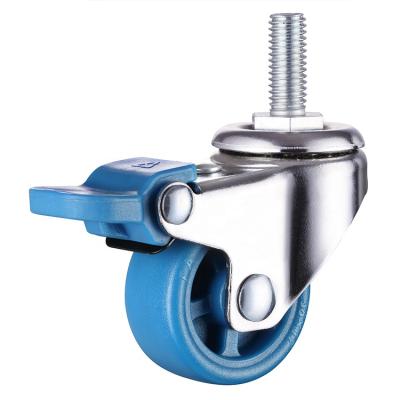 China 2 Inch Small Silent Height Quality Caster Wheels Wheel PU Casters M6 M8 M10 Blue Nylon Screw For Micro Track for sale