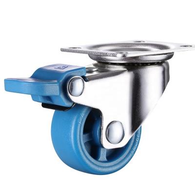 China 2 Inch Small Silent Caster Furniture Caster Wheel Wheel PA Wheel Chrome Bracket Nylon Blue Nylon Trolley Casters For Office - With Lock for sale