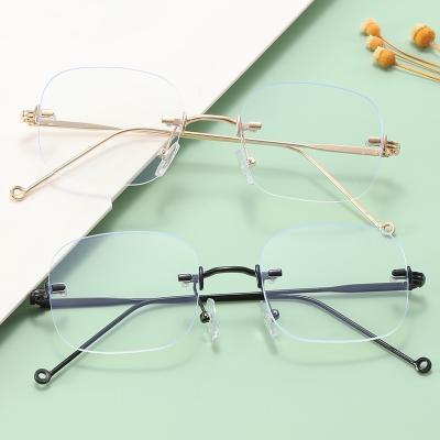 China Small Vintage Rimless Anti-blue Lightweight Glasses Men Women Optical Glasses Single Vision Clear Lens Unisex for sale