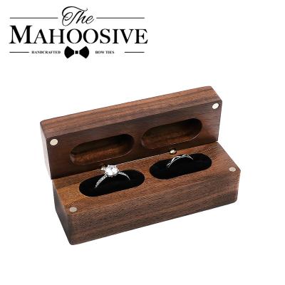 China Wooden Box Walnut Personalized Vintage Wedding Wooden Ring Box Holder Travel Case Portable Storage For Lovers for sale