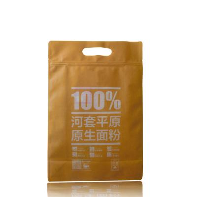 China Recycled Resealable Materials Stand Up Flour Powder Packaging Kraft Paper Bag With Handles Zipper Heat Seal Bags for sale