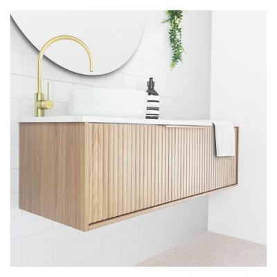 China Apartment Bathroom Vanity with Solid Wood Door Panel and Custom Light Wood Grain for sale