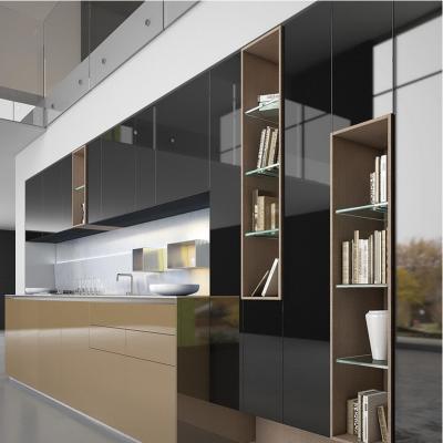 China Modular Kitchen Cabinet with Quartz Stone Countertop and Lacquer Plywood Glossy Finish for sale