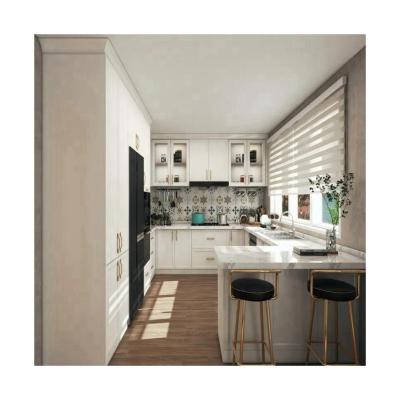 China Luxury Traditional Kitchen Cabinets with Eased Edge Countertop and Solid Wood Material for sale