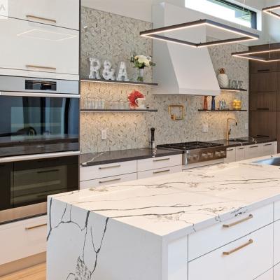 China Quartz Stone Countertop Waterproof High Glossy Modern Kitchen Cabinets for Kitchen for sale