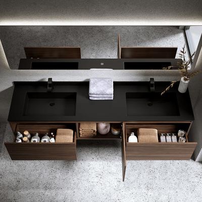 China Double Sink Wood Bathroom Vanity with High End Professional Waterproof LED Mirror Cabinet for sale