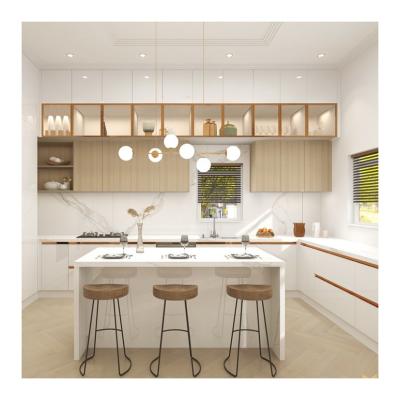 China Melamine Board Carcase Island Kitchen Cabinets With Islands With Eased Edge Countertop for sale