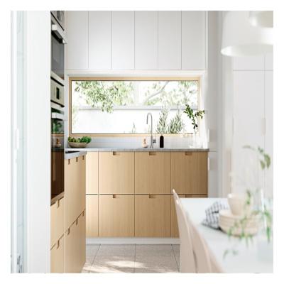 China Modern Style Two Tone Melamine Plywood Solid Wood Kitchen Cabinets with Waste Container for sale