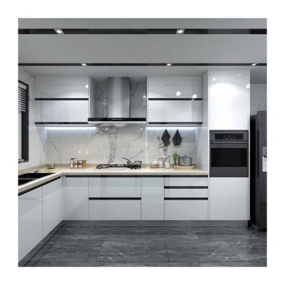 China Sink Option Customized Size Waterproof Glossy Melamine Board Modular Kitchen Cabinets for sale