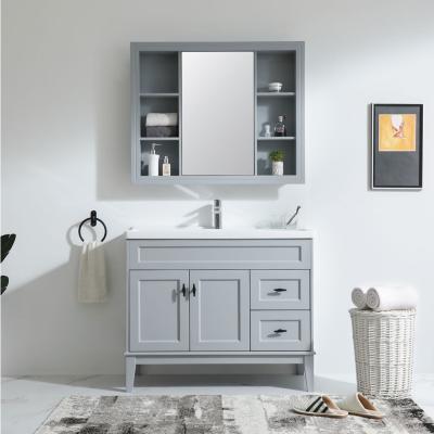 China Rectangle Euro Style Wall Mounted Lavatory Cabinet Bathroom Vanity with Knobs Hardware for sale