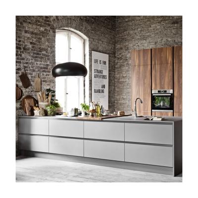 China Blum Handleless Light Gray Matte Storage Cabinets for Modern Kitchen Furniture Design for sale