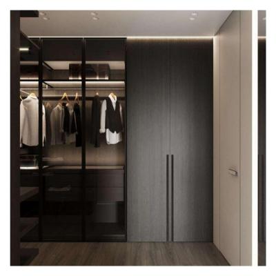 China Black Glass Door Panel Aluminum Frame Modern Style Light Luxury Wardrobe for Apartment for sale