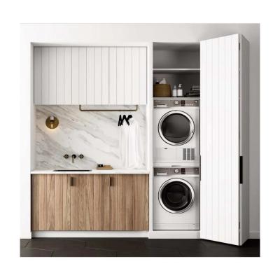 China Waterproof Modern Design Plywood Laundry Sink Cabinet for High End Apartment Customization for sale