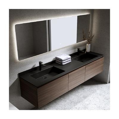 China Wooden Modern Style Double Sink Bathroom Vanity with Customized Width and Rectangle for sale