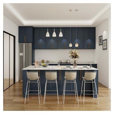 China Trend Blue Shaker Style Kitchen Cabinets Solid Wood Furniture for Modular Kitchen for sale