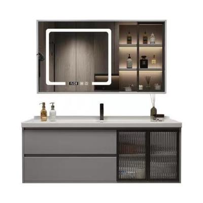 China Handle-Free Design MDF Bathroom Vanity Cabinet Set with Drawer and Mirror Wash Basin for sale