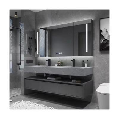 China Moderne badkamer vanity met wastafel led defogging spiegelkas en smart sensor licht Te koop