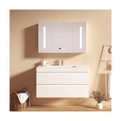 China Wall Hung PVC Bathroom Cabinet Vanity With Vessel Sink Toilet White Rectangle 36 x 22 for sale