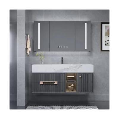 China Modern Wood Tray Combo with Small Floating Sinks and Slim Unit Grey/White Oak Bathroom Vanity for sale