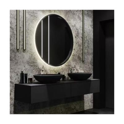 China Apartment Solid Surface Black Bathroom Led Mirror Tall Cabinet CAD Design Vanity Combo for sale