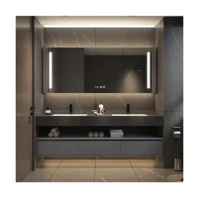 China Material de puertas de madera maciza Sliding Cabinet de espejos de baño con diseño sin mango ligero en venta