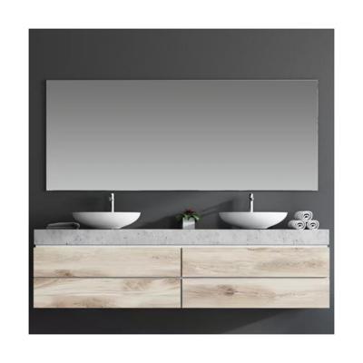 China Moisture-Resistant Italian Wood Grain Floating Bathroom Vanity with Faucet and Mirror for sale