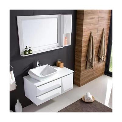 China Apartment Essential Sailing Ship Carving Design White Mirror Wall Hanging Cabinet Bathroom Vanity Set for sale