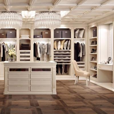 China NO Falte Moderne Holz Walk In Garderobe Schrank mit kundenspezifischem Melamin-Speicherdesign zu verkaufen