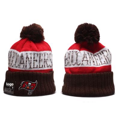 China COMMON Team Knit Beanie Classical Cuffed Pom Pom Beanie With Jacquard Logo Winter Buccaneer Football Head Caps for sale