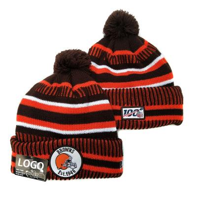 China COMMON Buccaneer Chief All Team Winter High Quality Cuffed Beanie Hats With Pom Pom Jacquard Logo Football Beanie for sale