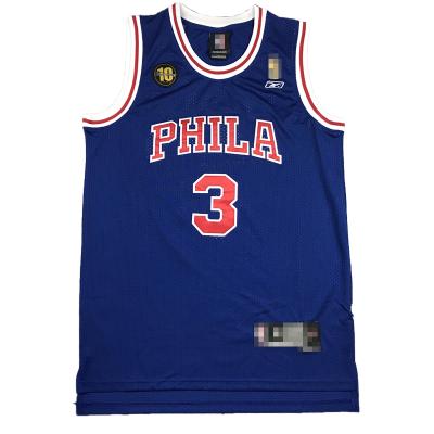 China Breathable Embroidered Classic Basketball Jersey #3 Iverson #12 Harris 76er Basketball Uniform Fitted Mesh Sports Wear for sale