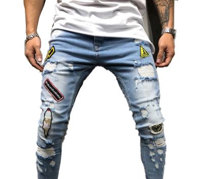 China Color Fade Proof Embroidered Ripped Jeans Hip Hop Style Slim Denim Pants Plus Size Stacked Jeans For Men for sale