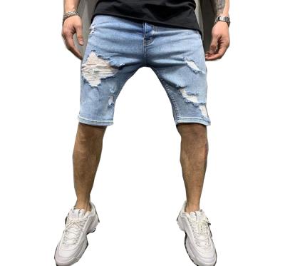 China Color Fade Proof Stacked Ripped Skinny Jeans Shorts Fitted Sports Style Jeans For Men Street Outdoor Slim Wear for sale