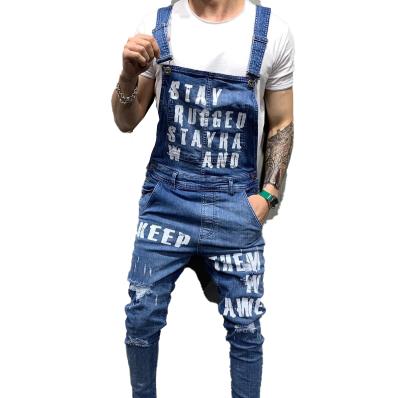 China Color Fade Proof Mens Fashion Slim Denim Overalls American And European Style Ripped Jeans Men's Outdoor Street Wear for sale