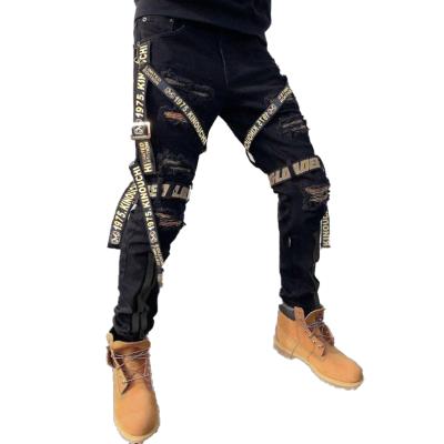 China Breathable Hip Hop Style Ripped Jeans For Men Skinny Stacked Denim Pants High Quality Distressed Jeans for sale