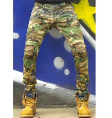 China Breathable Men's Ripped Jeans Camouflage Distressed High Quality Stacked Skinny Jeans Denim Pants Style Fitted for sale