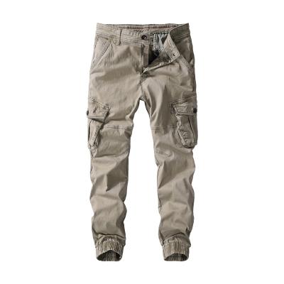 China Breathable Autumn Cotton Men's Cargo Pants Solid Color Straight Loose Pockets Casual Pants For Men Plus Size Slacks for sale