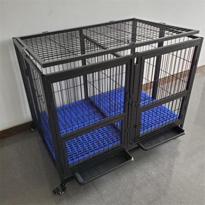 China 52 Inches Breathable Large Folding Double Door Dog Crate Dog Kennel Black 134X74X110=52