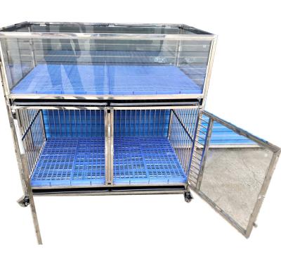 China Breathable Solid Pure Bulk Stainless Steel Dog Cage Glass Dog Crate With Wheels for sale