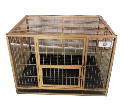 China Wholesale Breathable Classic Golden Metal Iron Dog Cage 52 Inch Large Pet Houses Cage With Wheels for sale