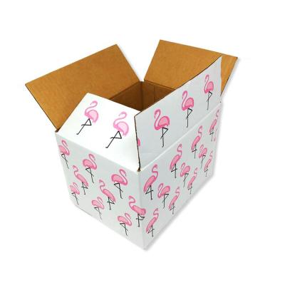 China Custom Eco Friendly Recycled Materials Flamingo Color Printing Corrugated Cardboard Pink Paper Packaging Shipping Box for sale